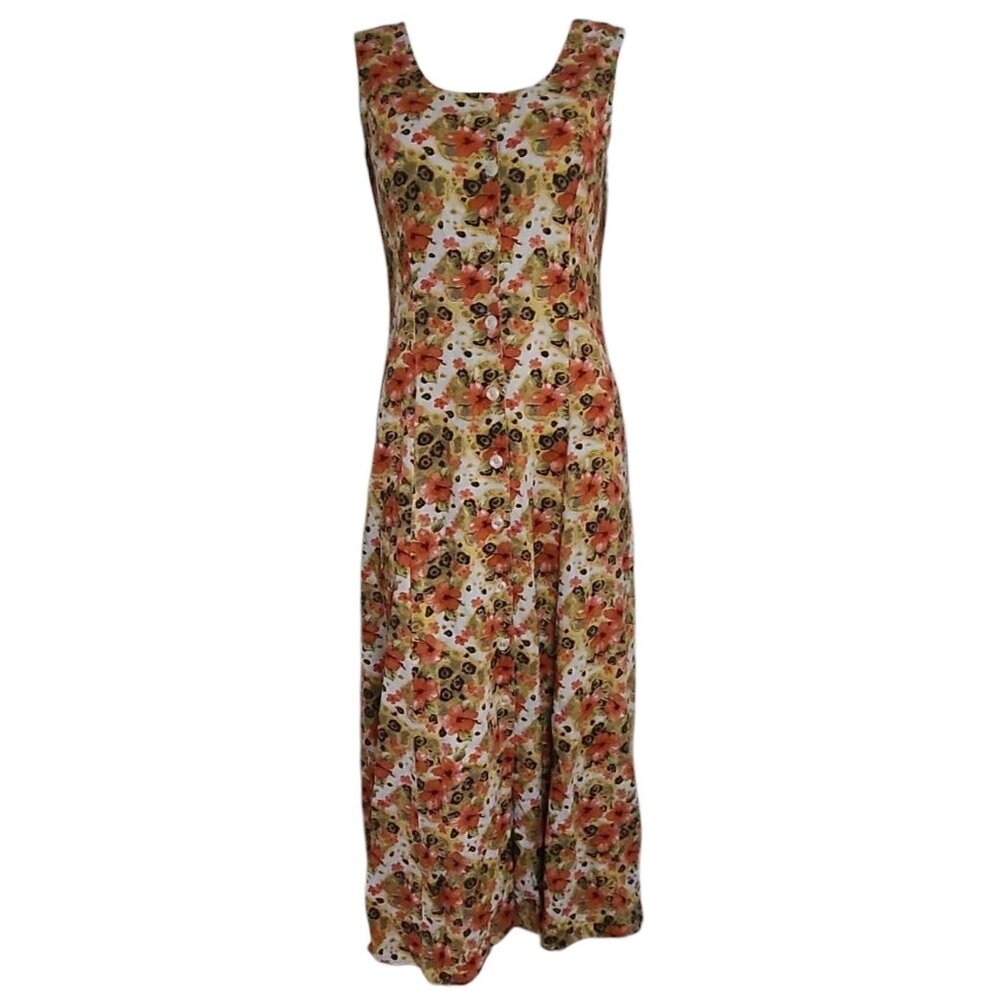 Christopher‎ & Banks Dress Womens Size 6 Orange Tan Floral Sleeveless Maxi Linen
